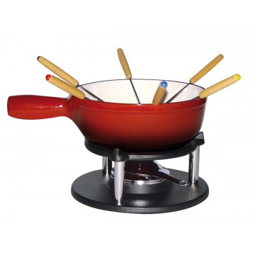 Fondue service red cast...