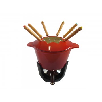 Fondue service red cast...